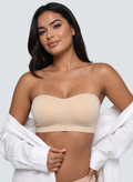 Bandeau Onde MUE en nude, porté de face sous une chemise blanche, sans bretelles
