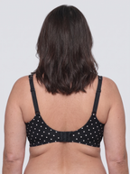 Soutien-gorge Pois MUE noir à pois blancs, vu de dos, agrafes centrales