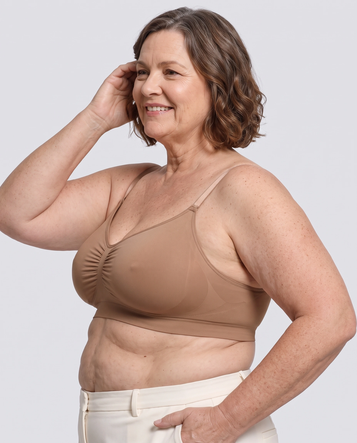 Soutien-gorge Halo MUE en caramel, vu de profil