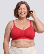 Soutien-gorge Halo MUE en rouge, porté de face