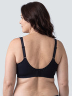 Soutien-gorge Aube MUE en noir, vu de dos : bande large et agrafes centrales
