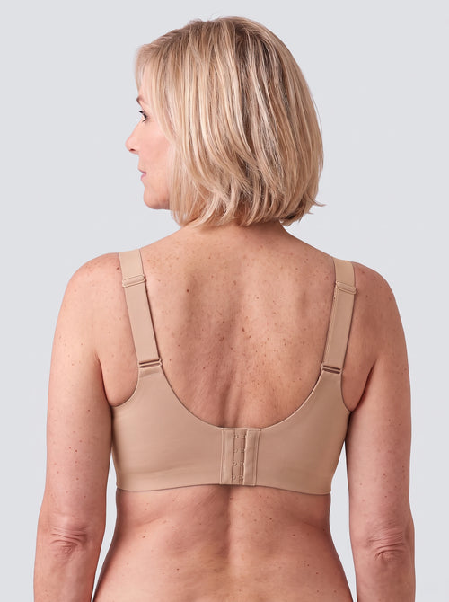 Soutien-gorge Lisière MUE en nude, vu de dos, bretelles réglables et agrafes centrales