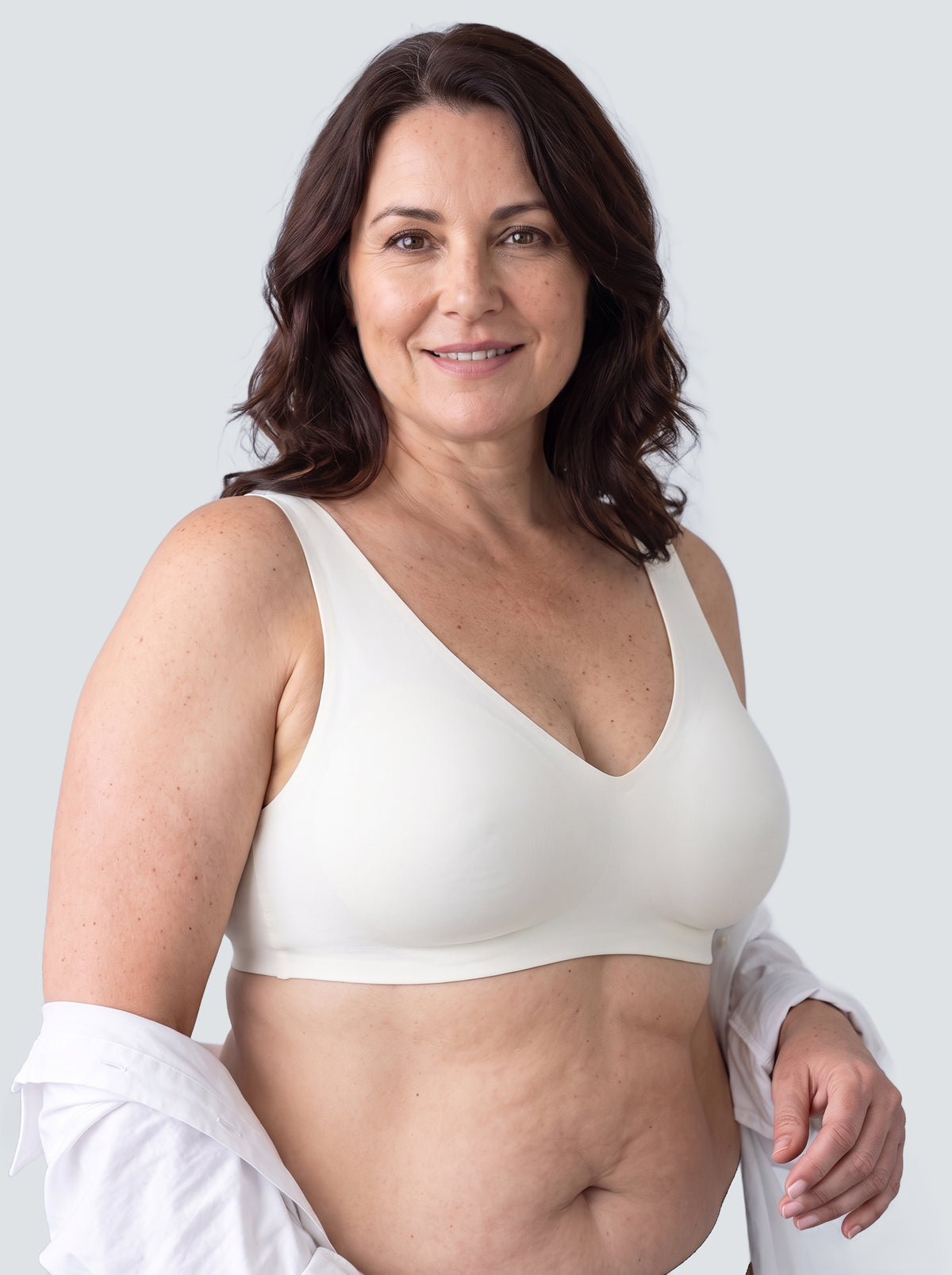 Soutien-gorge Aube MUE en ivoire, porté de face