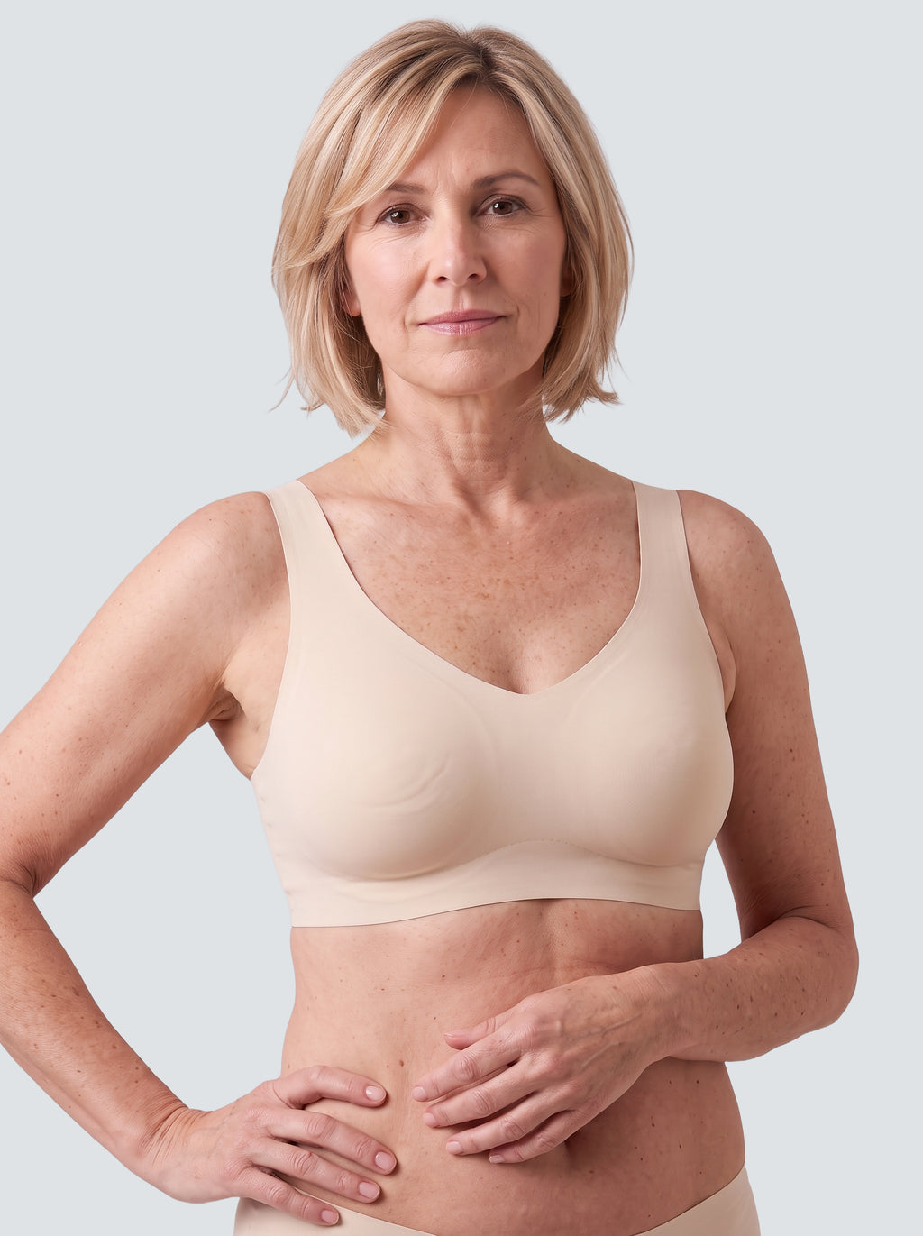 Soutien-gorge Lisière MUE en lait, porté de face