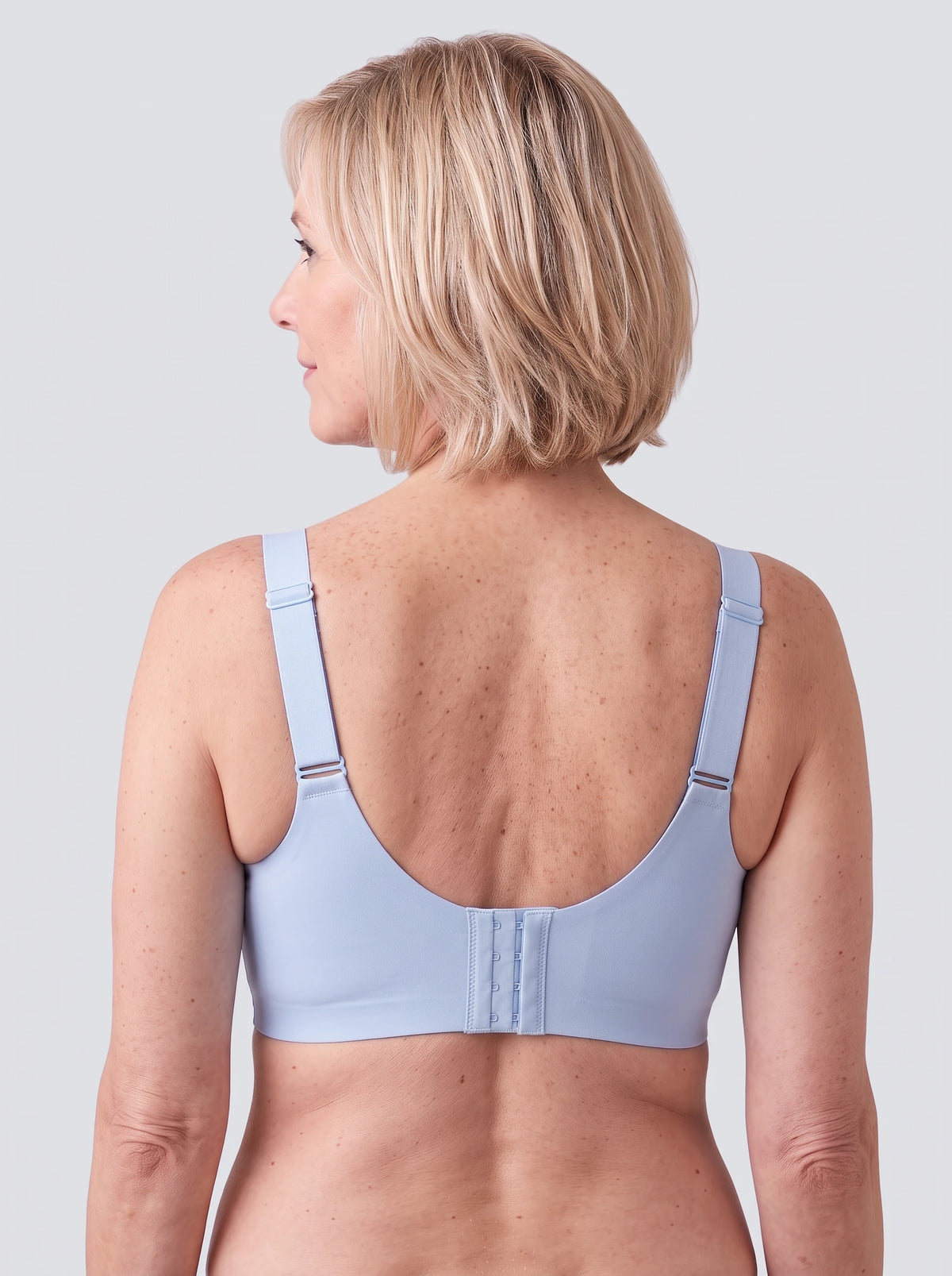 Soutien-gorge Lisière MUE en bleu clair, vu de dos, bretelles réglables et agrafes centrales