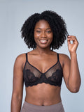 Soutien-gorge Éclosion noir en tulle et dentelle florale, vue de face