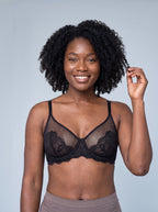 Soutien-gorge Éclosion noir en tulle et dentelle florale, vue de face