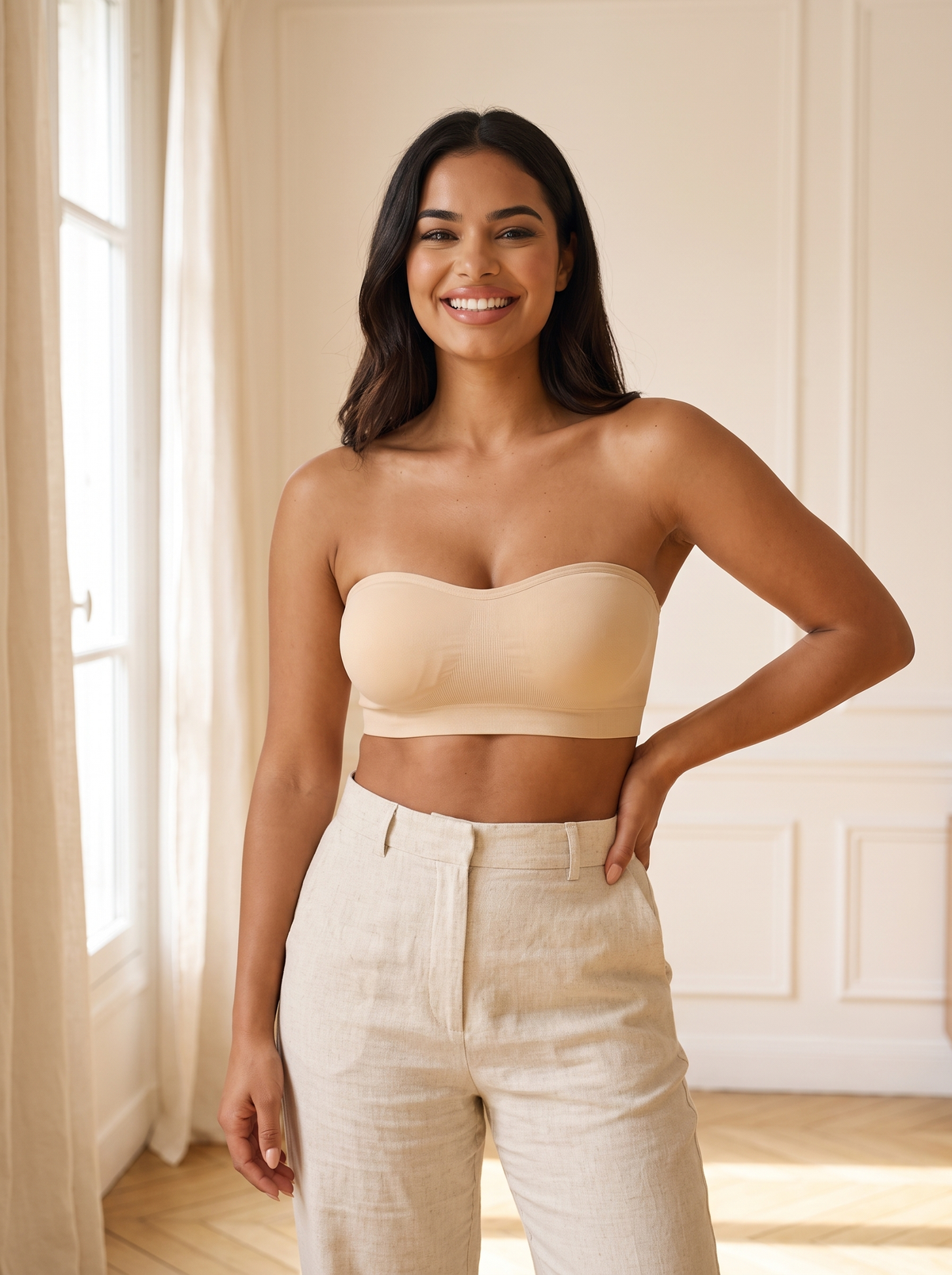 Soutien-gorge MUE Onde porté par une femme souriante