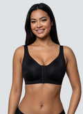Soutien-gorge Ancrage MUE en noir, porté de face, fermeture agrafée devant